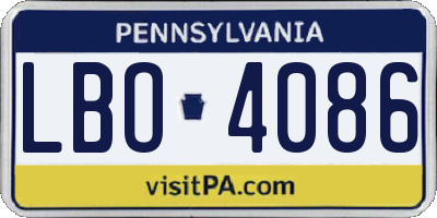PA license plate LBO4086