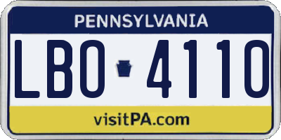 PA license plate LBO4110