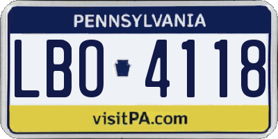 PA license plate LBO4118
