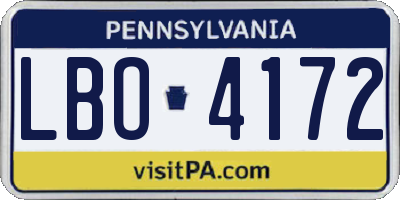 PA license plate LBO4172