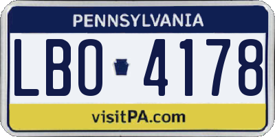 PA license plate LBO4178