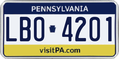 PA license plate LBO4201