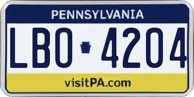 PA license plate LBO4204
