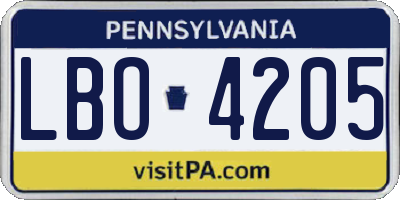 PA license plate LBO4205