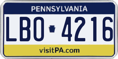 PA license plate LBO4216