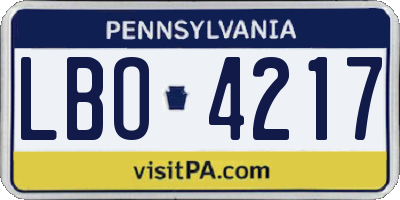 PA license plate LBO4217