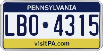 PA license plate LBO4315