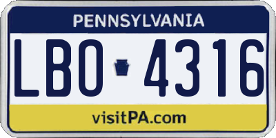 PA license plate LBO4316