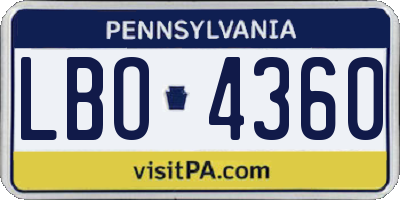 PA license plate LBO4360