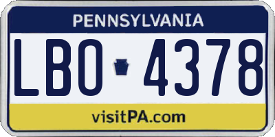 PA license plate LBO4378