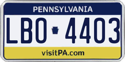 PA license plate LBO4403