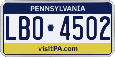 PA license plate LBO4502