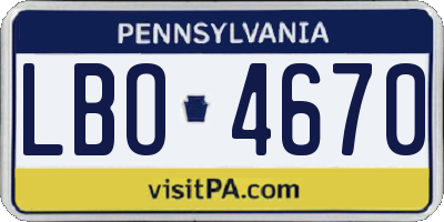 PA license plate LBO4670