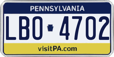 PA license plate LBO4702
