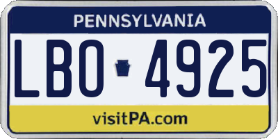 PA license plate LBO4925