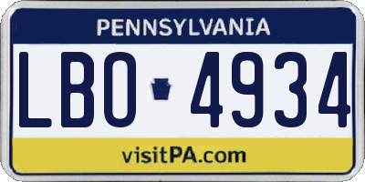 PA license plate LBO4934