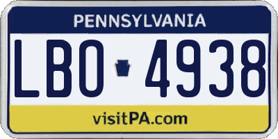 PA license plate LBO4938