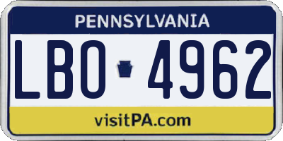 PA license plate LBO4962