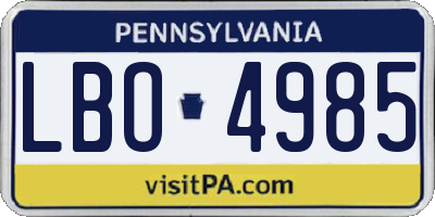 PA license plate LBO4985