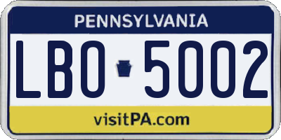 PA license plate LBO5002