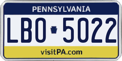 PA license plate LBO5022