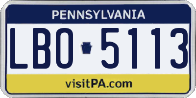 PA license plate LBO5113