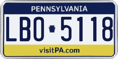 PA license plate LBO5118