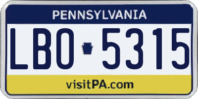 PA license plate LBO5315