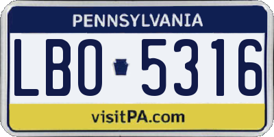PA license plate LBO5316