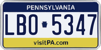 PA license plate LBO5347