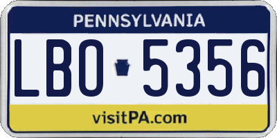 PA license plate LBO5356