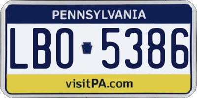 PA license plate LBO5386