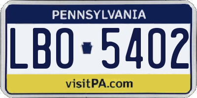 PA license plate LBO5402