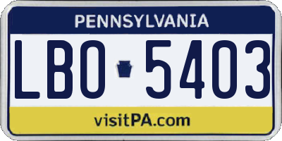 PA license plate LBO5403