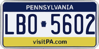 PA license plate LBO5602