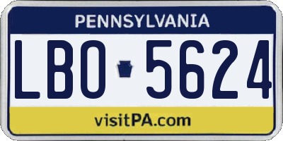 PA license plate LBO5624