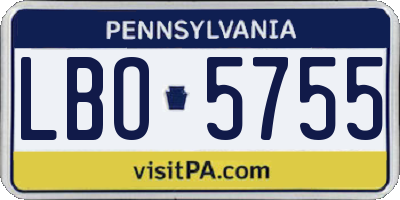 PA license plate LBO5755