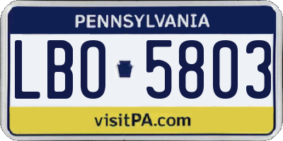 PA license plate LBO5803