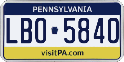 PA license plate LBO5840