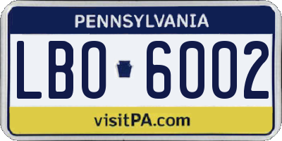 PA license plate LBO6002