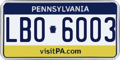 PA license plate LBO6003
