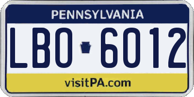 PA license plate LBO6012