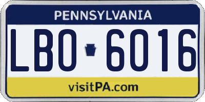 PA license plate LBO6016
