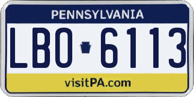 PA license plate LBO6113