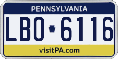 PA license plate LBO6116