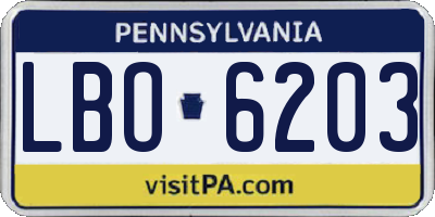 PA license plate LBO6203