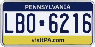 PA license plate LBO6216