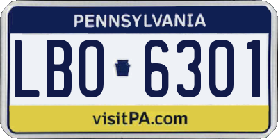 PA license plate LBO6301