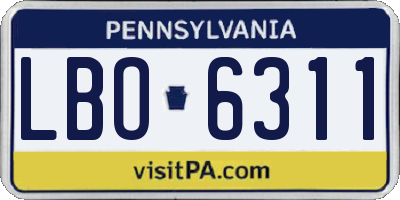PA license plate LBO6311
