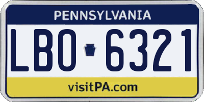 PA license plate LBO6321